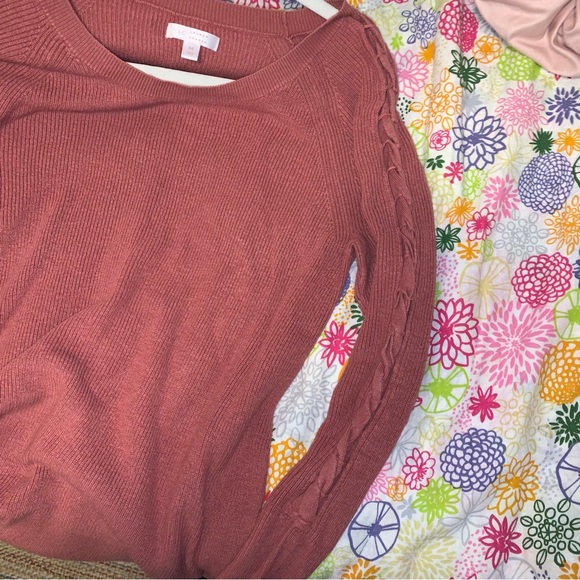 LC Lauren Conrad sweater MEDIUM salmon/rust color with arm detail - Picture 5 of 5
